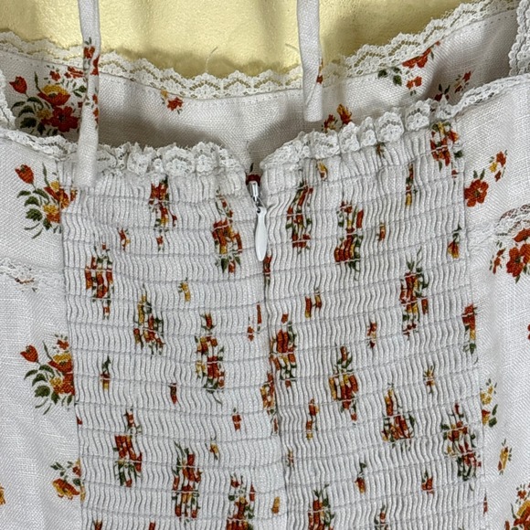 REFORMATION 100%‎ Linen Evianna Dress Size 12 White Orange Floral Mini - Picture 13 of 16
